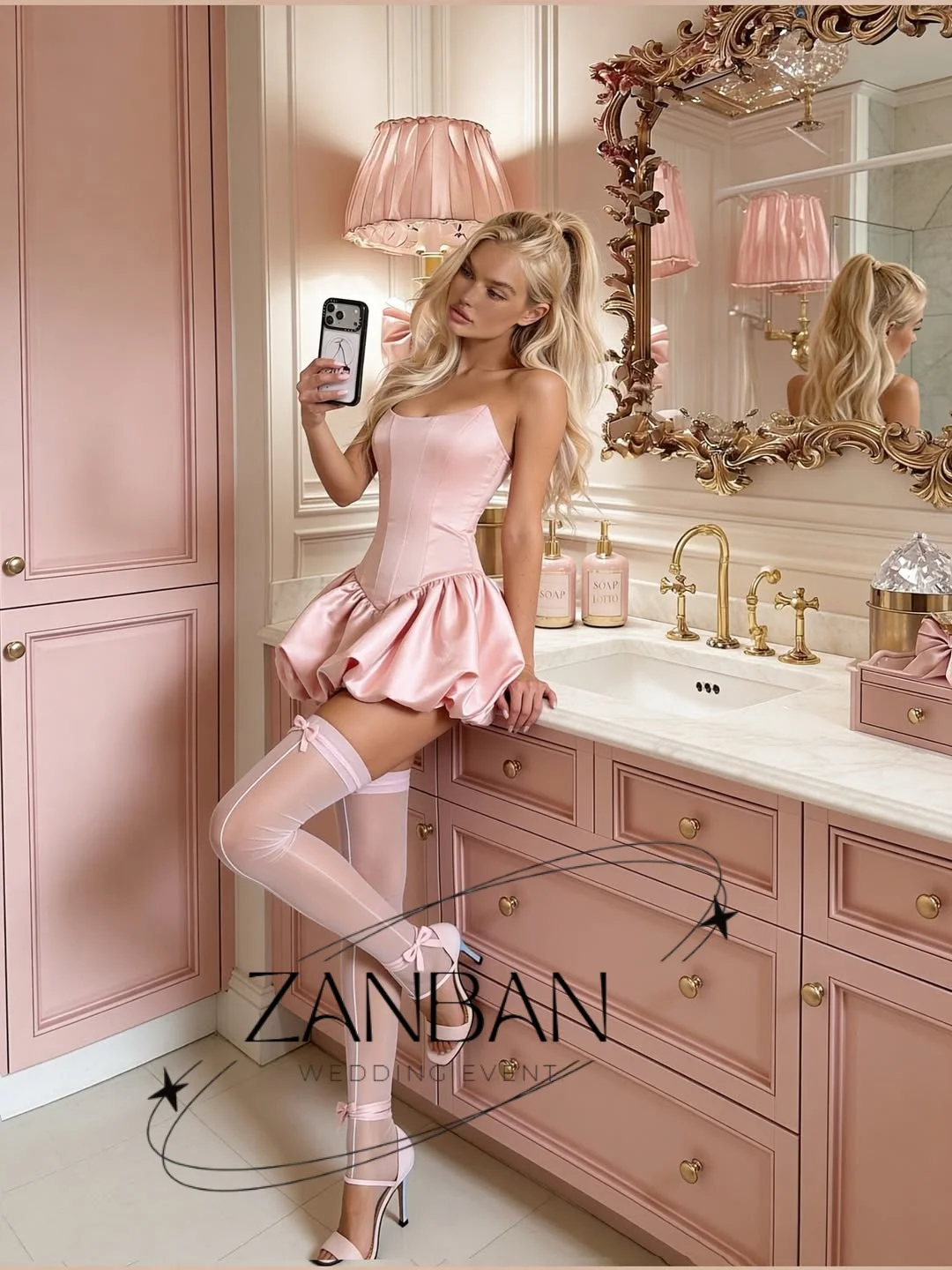 Фото Новое розовое короткое платье ZanBan без бретелек, А-силуэт, плиссированное, коктейльное, без рукавов, для выпускного вечера, на заказ №3