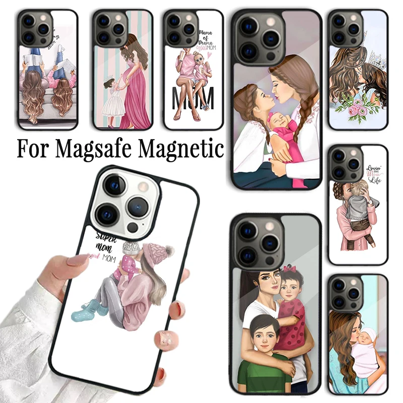 Чехол для телефона iPhone 16 15 14 13 12 11 Pro Max Plus Magsafe магнитный беспроводной чехол SUPER MOM MUM
