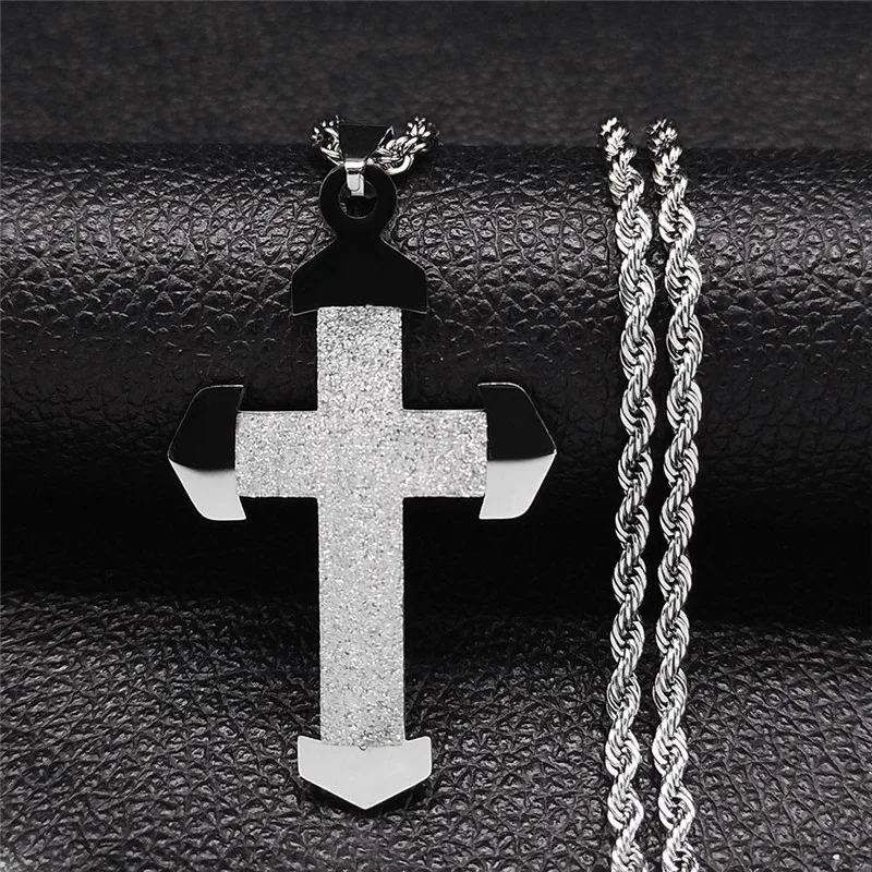 

Catholicism Stainless Steel Jesus Cross Necklaces Women/Men Silver Color Long Chain Necklaces Jewelry collier N4528S07