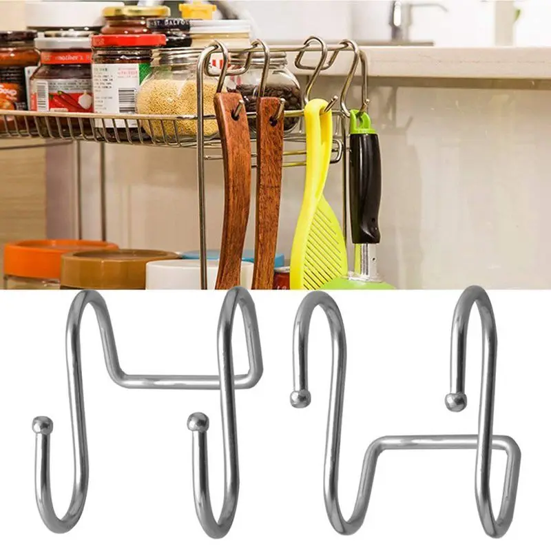 Premium 2 Pack Dual S Shaped Hooks Stainless Steel Home Office Bath Coat Caps Towel Hanger, Kitchen Spoon Pan Pot Holder Rack Fo images - 6