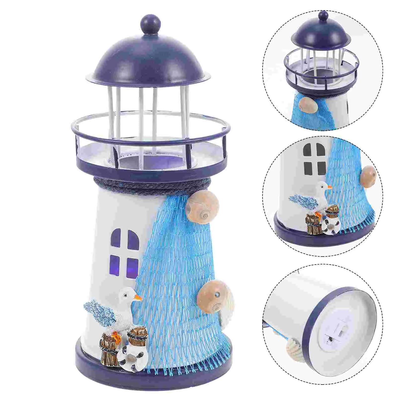 

Lighthouse Decor Led Mediterranean Light Lamp Nautical Solar Beach Tower Garden Beacon Rotating Figurine Ornament Sea Coastal