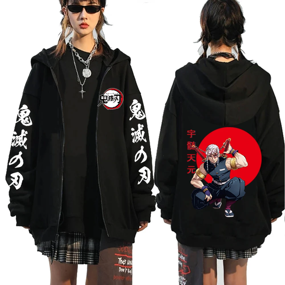 

2022 Demon Slayer Anime Hoodie Oversized Long Sleeve Sweatshirt Harajuku Loose Hoodies Streetwear Zipper Clothes