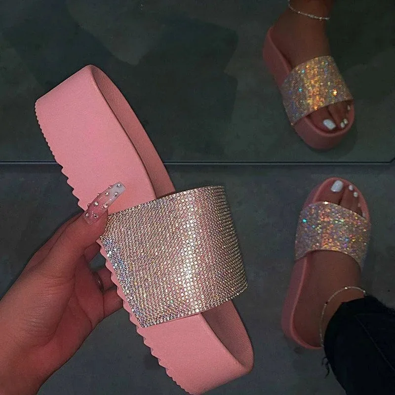 

Net Celebrity Sandals and Slippers New Summer Wear Fashion Sequins Korean Version of The Sand Cake Bottom Beach Slippers ZX275