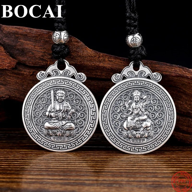 

BOCAI S999 Sterling Silver Pendant Life Guardian Buddha Pure Argentum Chinese Zodiac Six Syllable Mantra Amulet for Men Women