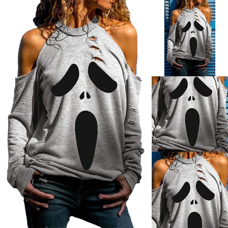 

Women Halloween Halter Tunic Tops, Trendy Off Shoulder Blouse Casual Tunic Tops Sexy Tee Shirts Streetwear
