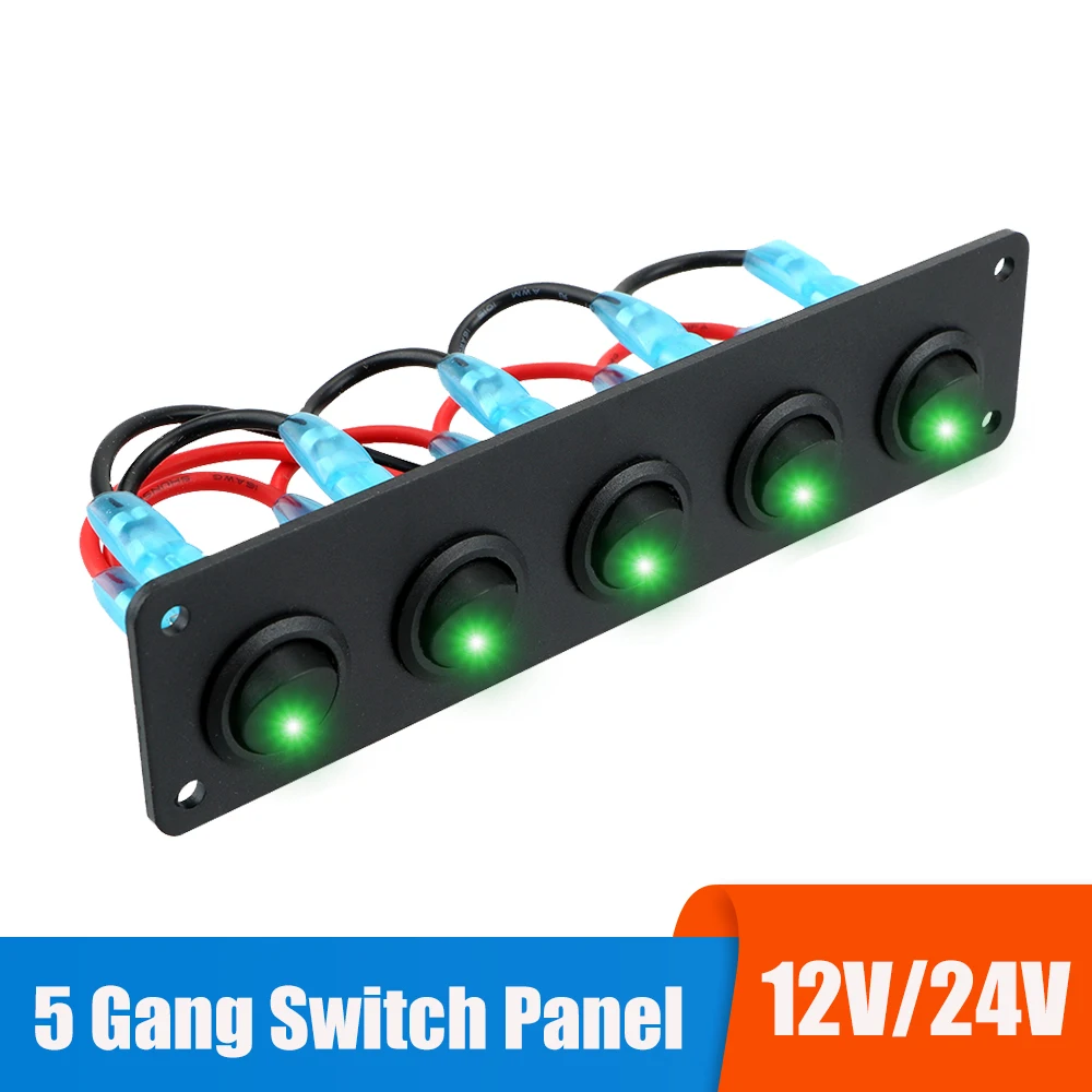 

24V 12V 5 Buttons Light Toggle Switch Panel LED Car Accessories For Camper Caravan Van Truck Trailer RV Off Road 4x4 Boat Marine