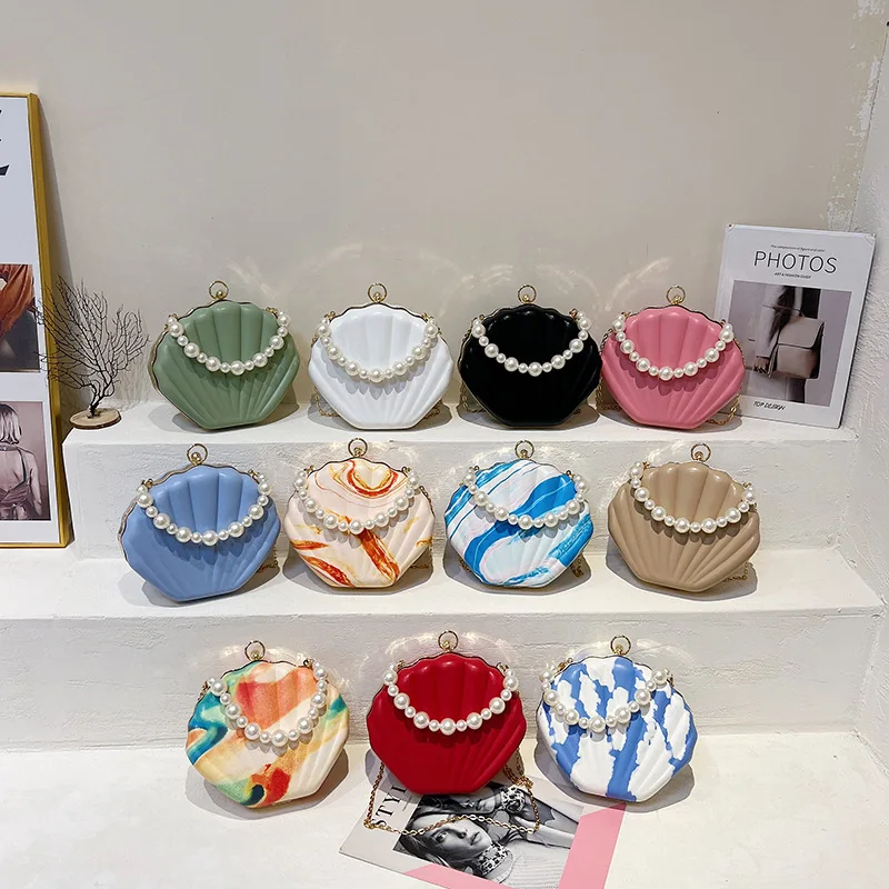 

Модная Портативная сумка-ракушка с жемчугом, новинка 2023, сумка карамельных цветов, сумка через плечо с цепочкой