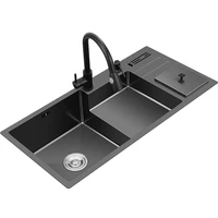 black stainless steel sink large size sink with waste bin knife shelves holder and soap dispenser