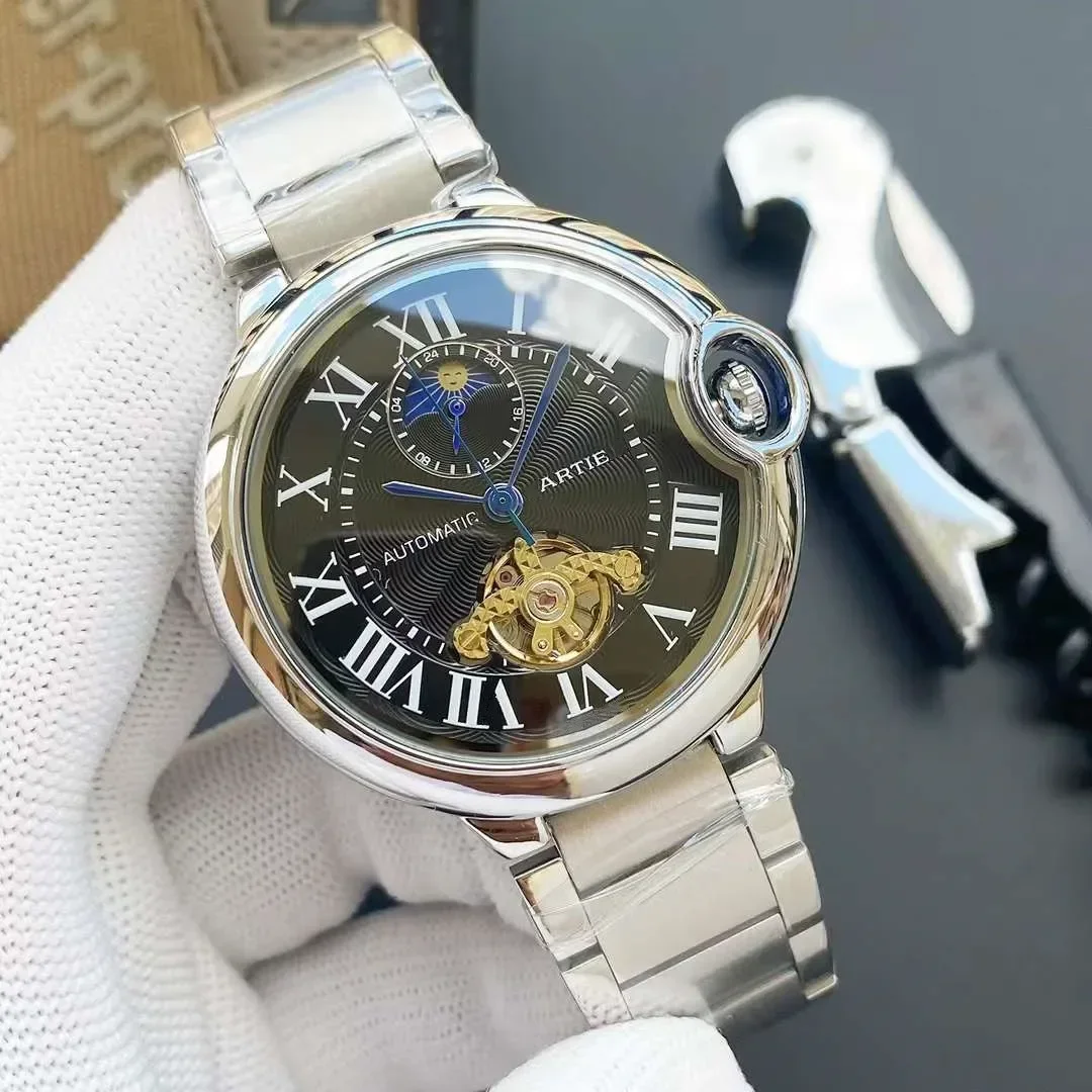 

Top AAA Watches For Mens Luxury Multifunction Full Steel Automatic Mechanical Tourbillon watch High Qulaity AAA Clock