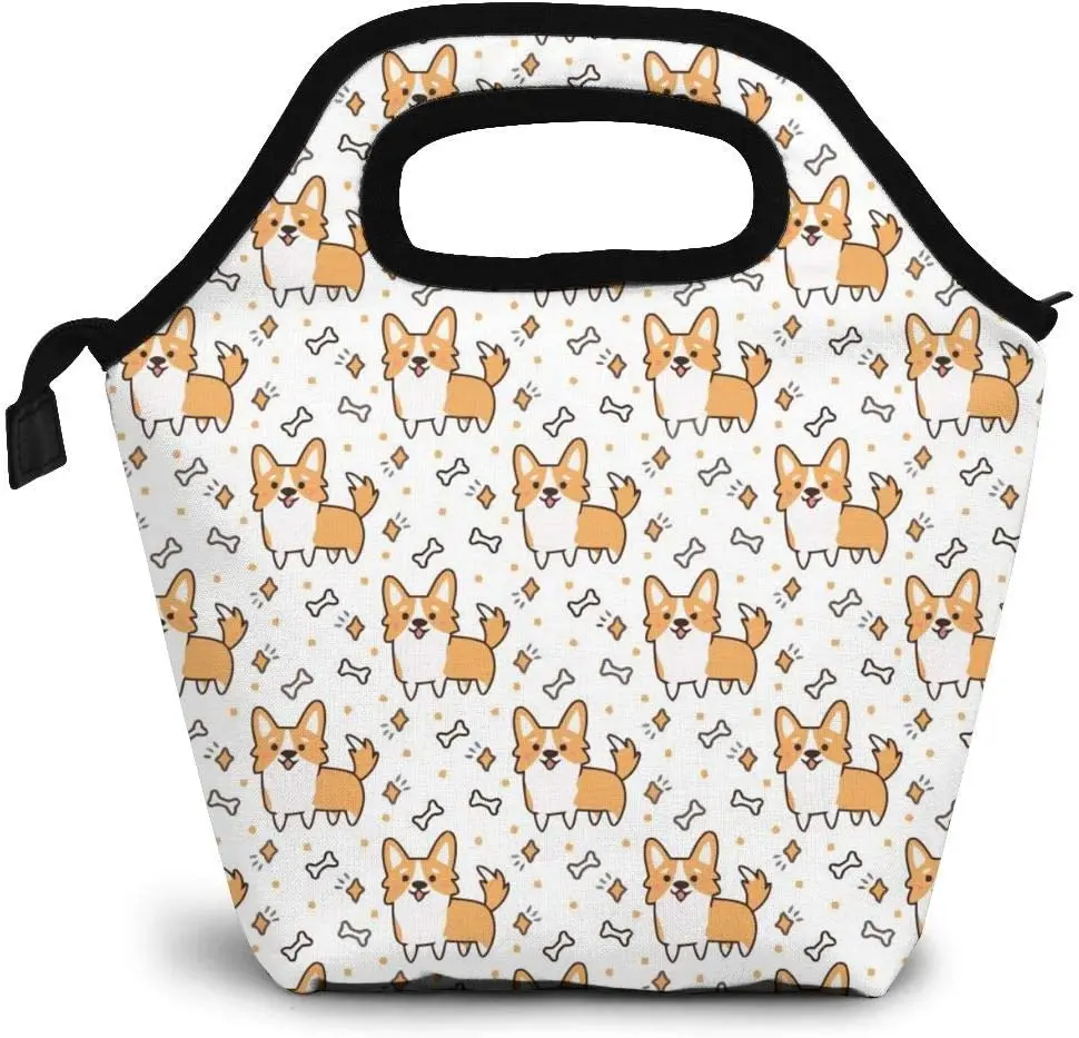 

Lunch Bags for Women Men Puppy Corgi Dog Lunch Box Tote Insulated Reusable Leakproof Cooler Shoulder Strap Lunch Pail Container