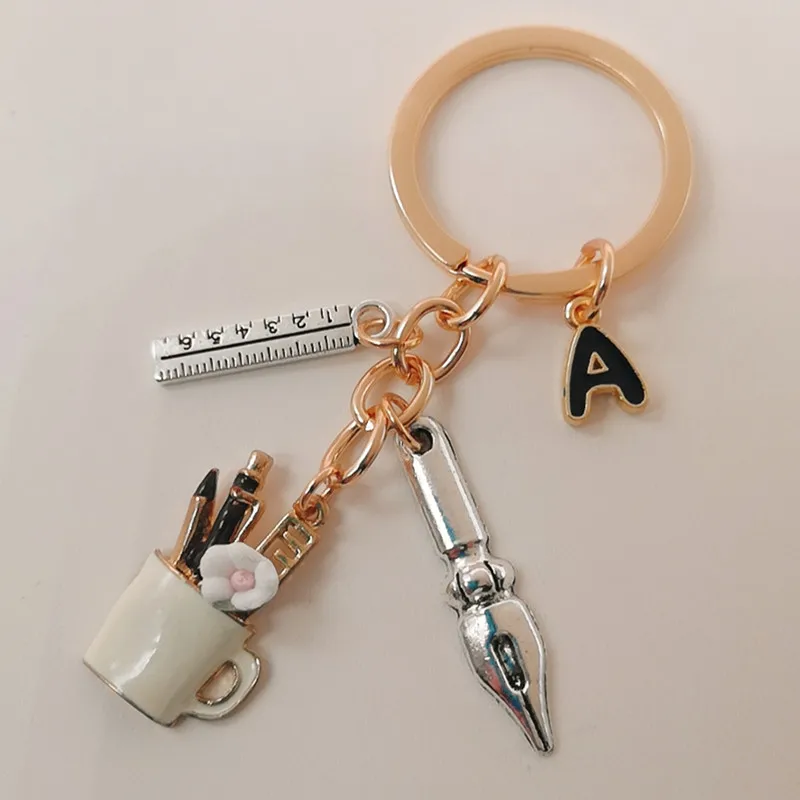 

Pen Holder Pen Ruler Letter Lovely Student Teacher Keychain Silver Color Women Man Jewelry Accessories Pendant Gifts Fashion