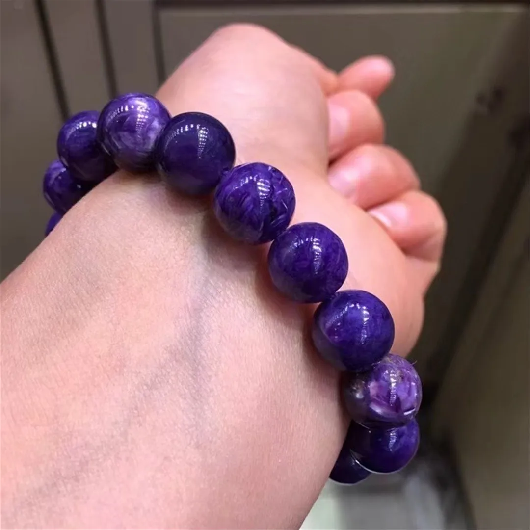 Браслет из круглых бусин из натурального фиолетового шароита диаметром 11мм, ювелирное украшение для женщин и мужчин, подарок для достижения богатства, редкий кристаллический камень, геммологический материал для Reiki, жемчужные нити AAAAA.