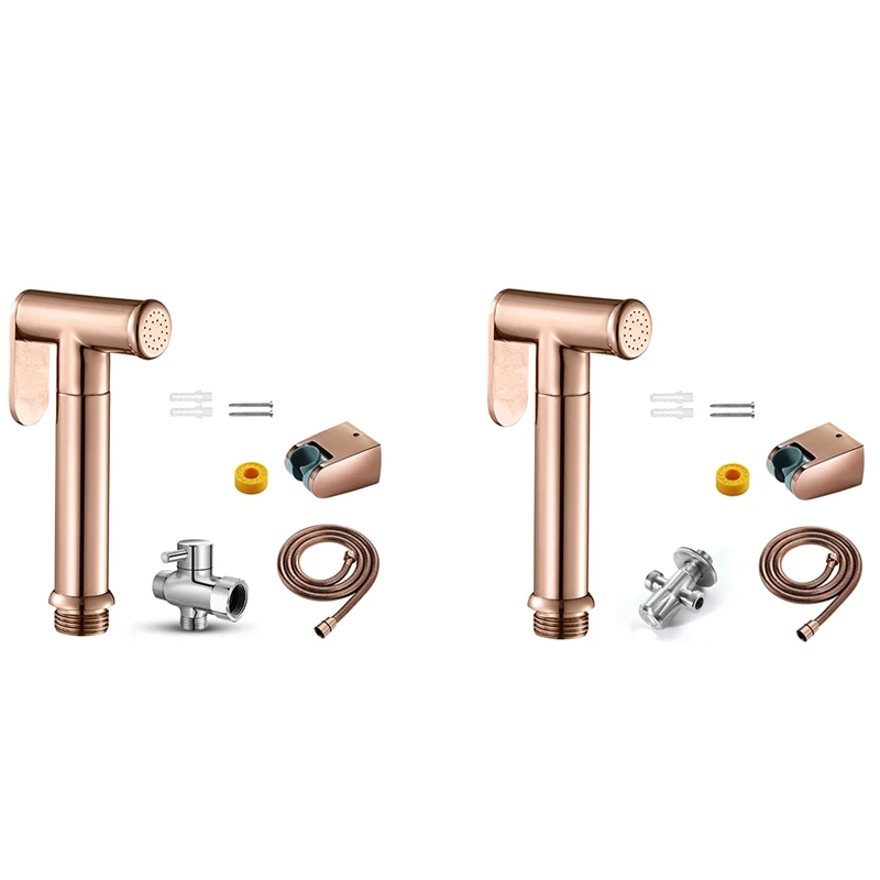 

New-Toilet Bidet Faucets Rose Gold Brass Only Cold Corner Valve Wall Handheld Hygienic Shower Head With Hose And Holder