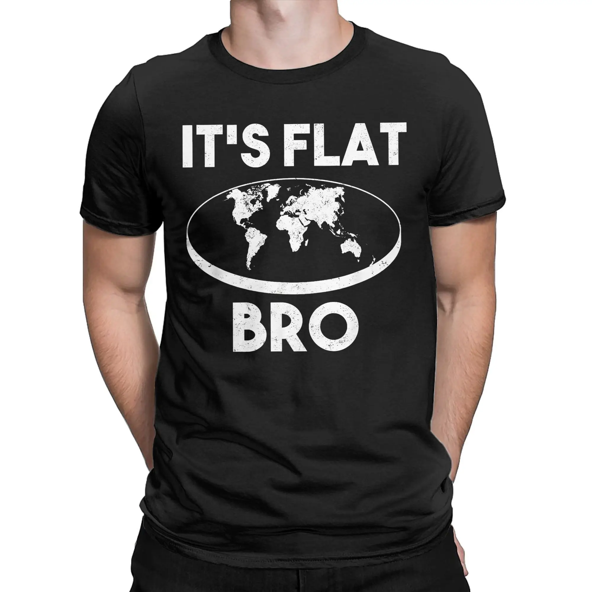 Мужская футболка с коротким рукавом It's Flat Bro забавные крутые футболки круглым