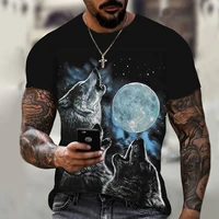 2022 Hot Selling Wolf Print T-Shirt Men Fashion Short Sleeve Round Neck Tshirt Retro Top T-Shirt Brand Clothing Free Shipping