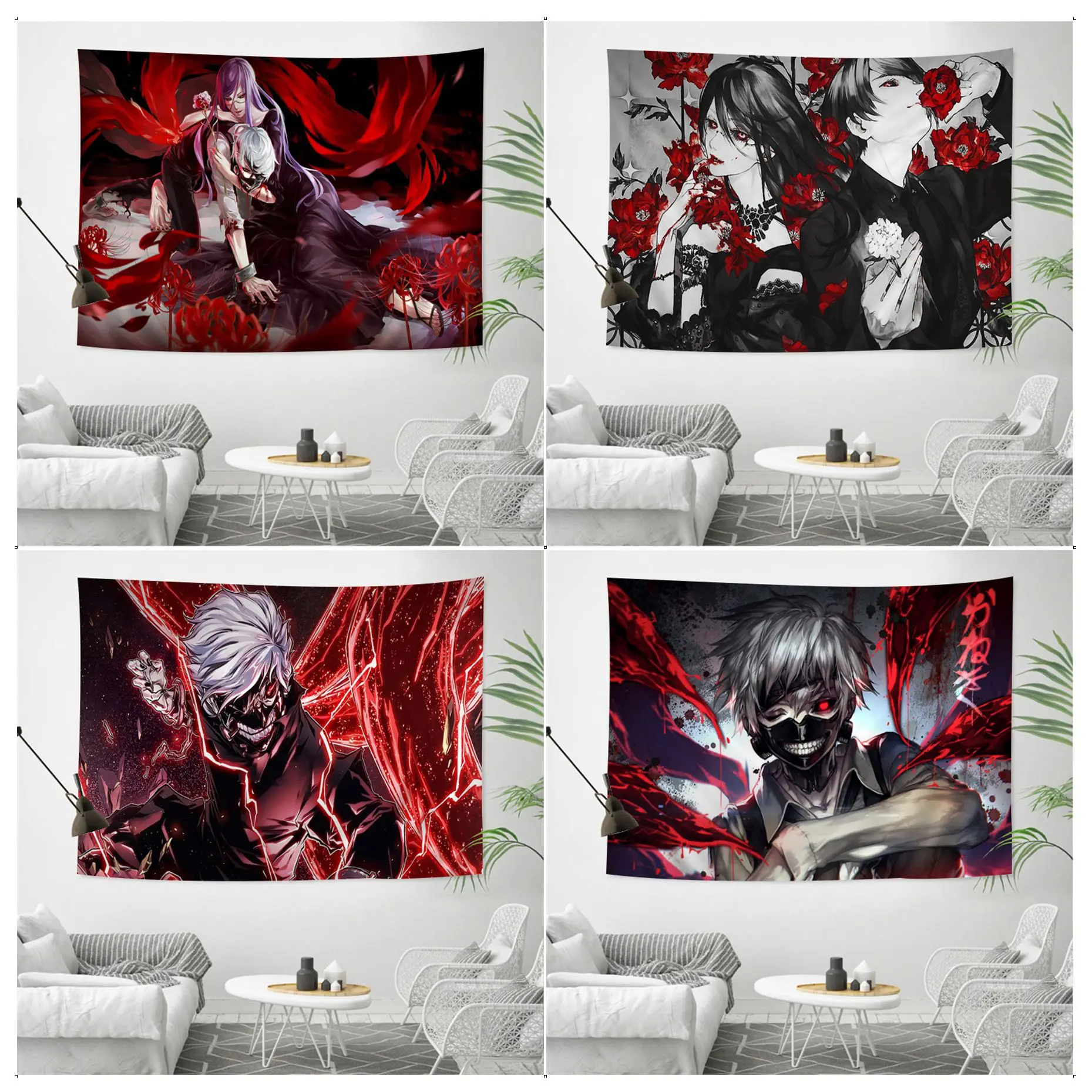 

Tokyo Ghoul Colorful Tapestry Wall Hanging Hippie Flower Wall Carpets Dorm Decor Home Decor