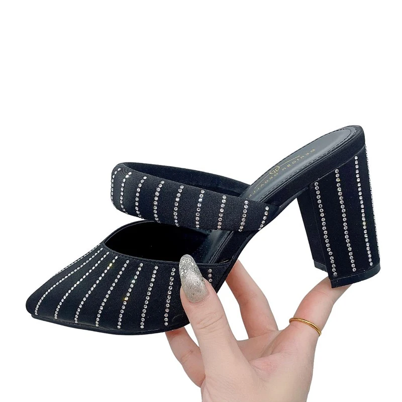 2023 High Heels Pointed Toe Stiletto Women's High Heels Fashion Ladies Wedding Banquet Sequin Striped Women's Shoes Solid Color