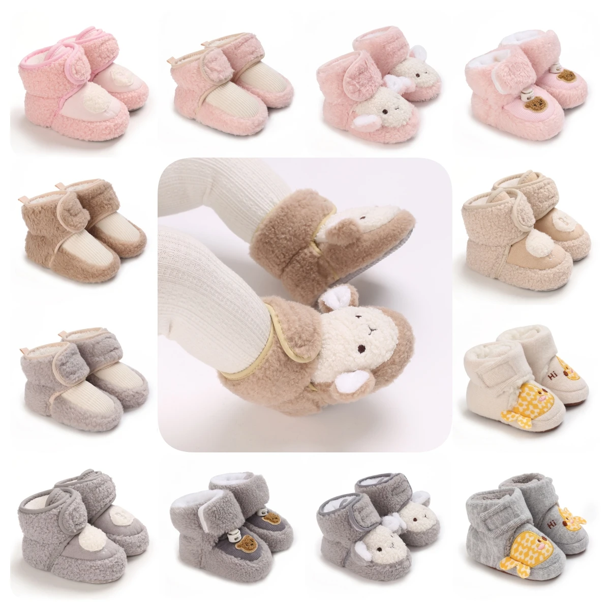 

Autumn Winter Boots Baby Girl Boys Winter Warm Shoes Solid Fashion Toddler Fuzzy Balls First Walkers Kid Shoes 0-18M