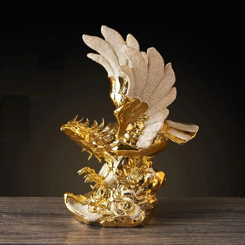

25CM Ceramic eagle Crafts Ceramic Creative Room Decoration Handicraft Gold Animal Porcelain Figurines Decorations