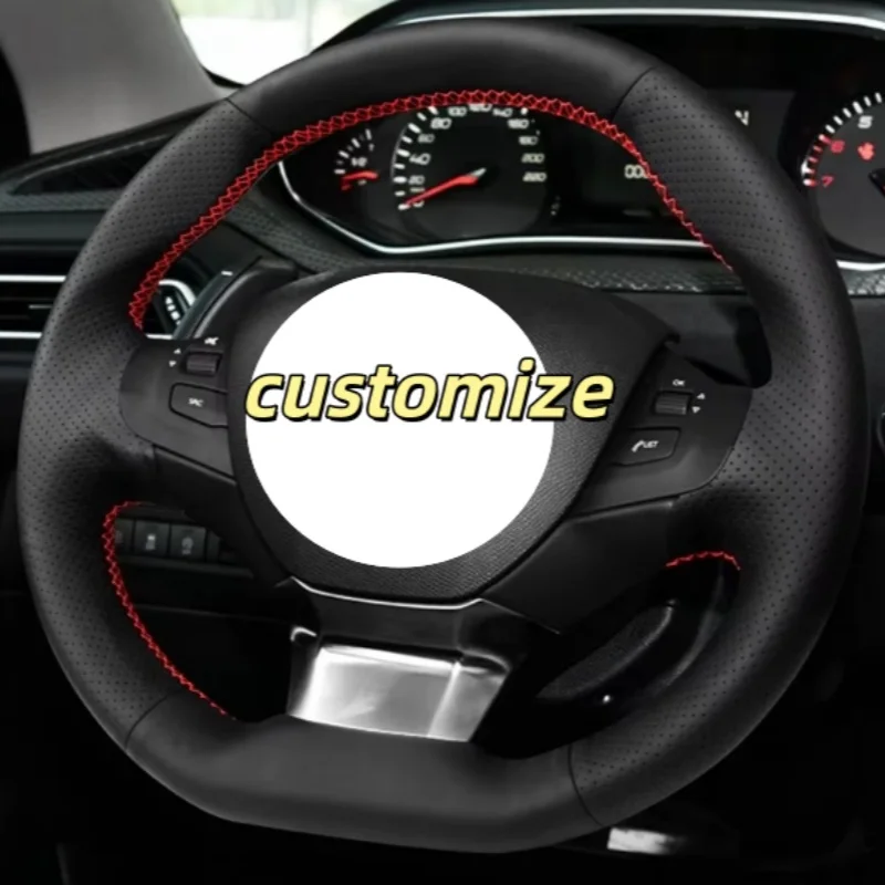 

Индивидуальный пошив, ручная работа, нескользящая черная кожаная оплетка из микрофибры для руля, аксессуар для интерьера автомобиля Peugeot 308 (2014-2017)