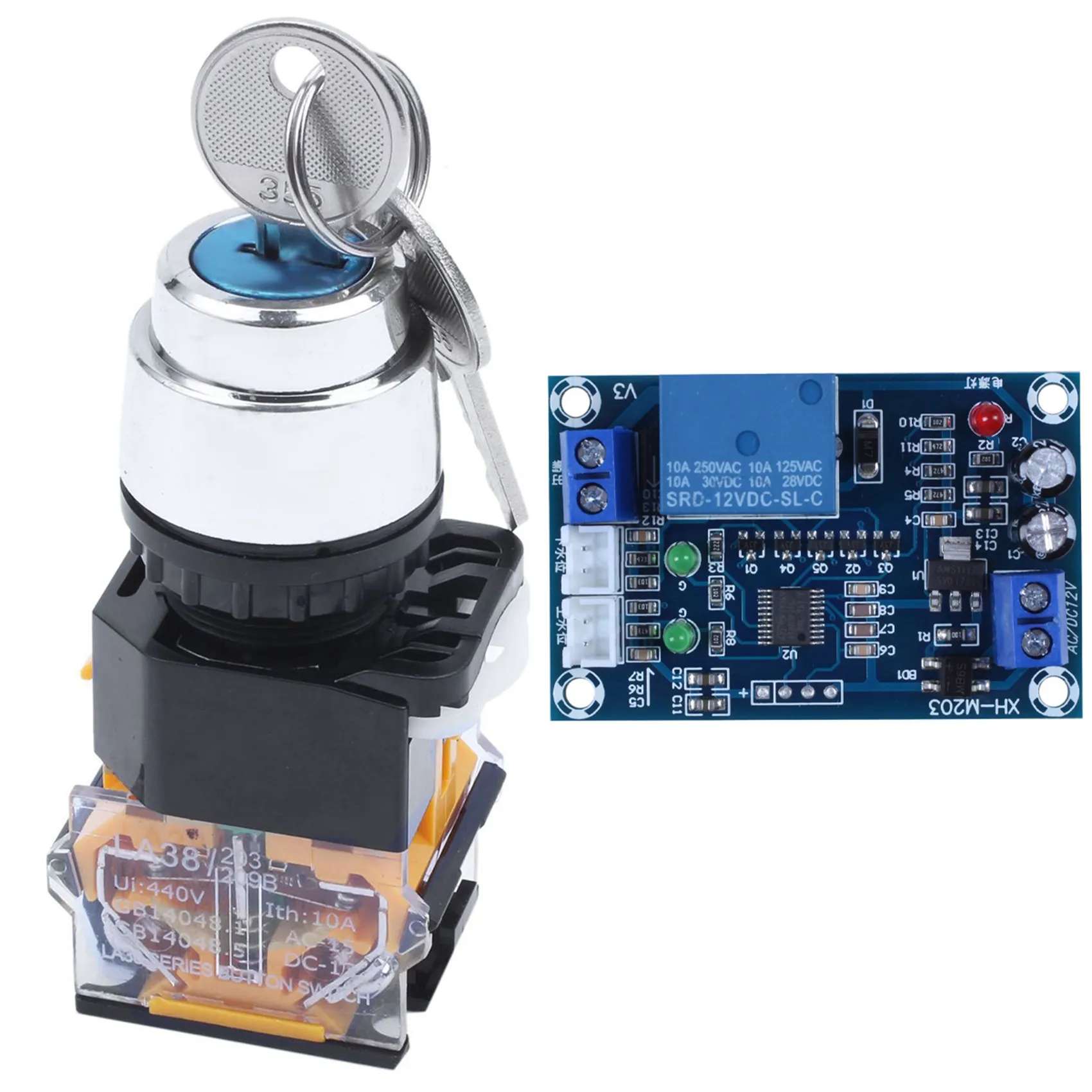 

1 Pcs On/Off/On 3 Position Selector Key Lock Switch & 1 Pcs Xh-M203 Water Level Controller Pump Switch Module