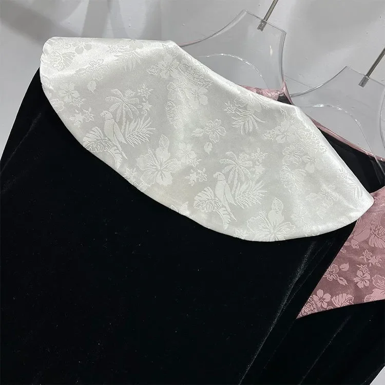 Европейский стиль блокирующий цвет большой лацкан кукольный топ шелковая