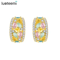 luoteemi rainbow cubic zirconia stones hoop earrings for women crystal exquisite white color bridal wedding jewelry aretes gifts