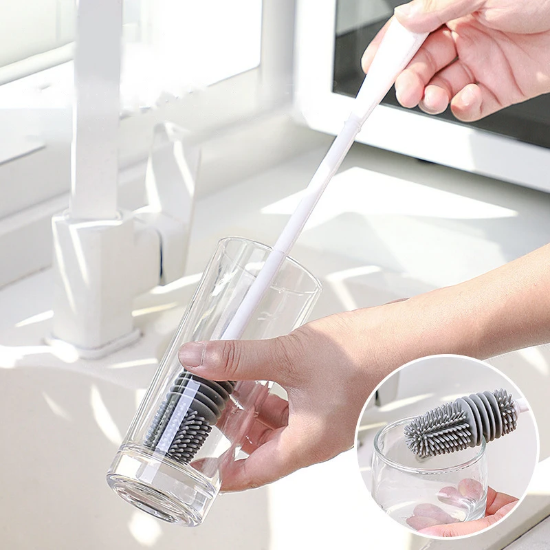 

Silicone Cup Brush Milk Bottle Cleaning Brush Long Handle Water Bottles Cleaner Glass Cup Cleaning Brush Kitchen Cleaning Tools