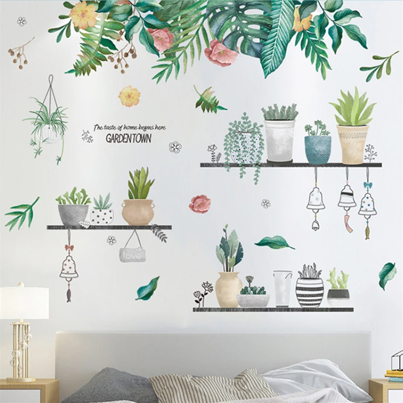 

Potted Plant Wall Sticker DIY Green Leaves Mural Decals for Living Room Bedroom Kitchen Nursery Home Decoration Accessories
