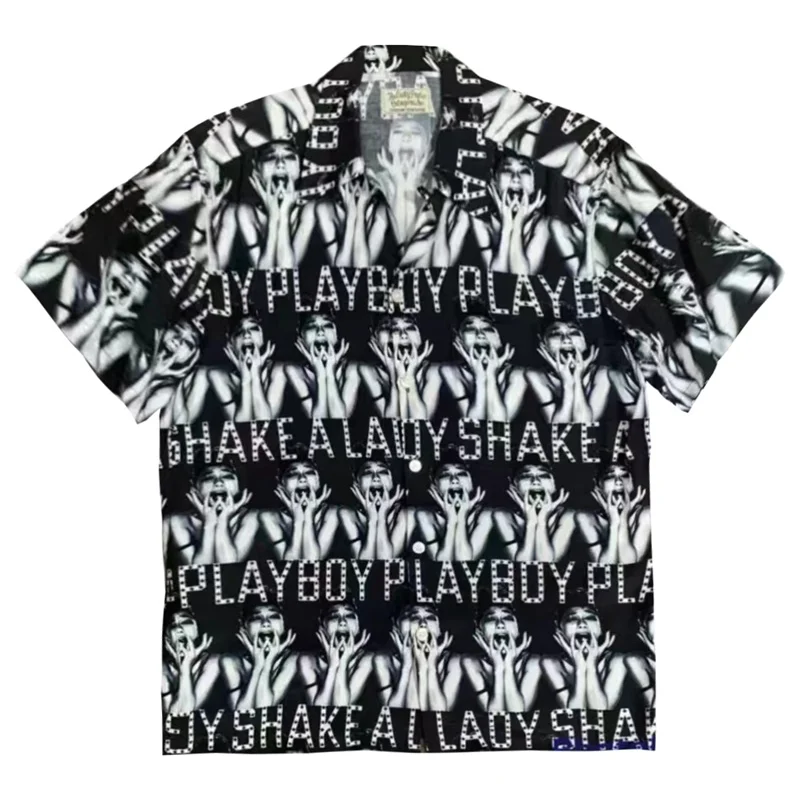 

23ss Japanese Style WACKO MARIA Lapel Collar Shirt Men Women1:1 Scream Printing White Hawaiian Shirts Short Sleeve Tee