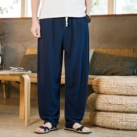 chinese style summer cotton and linen large size casual pants men s loose straight trousers loose mid waist harem pants casual