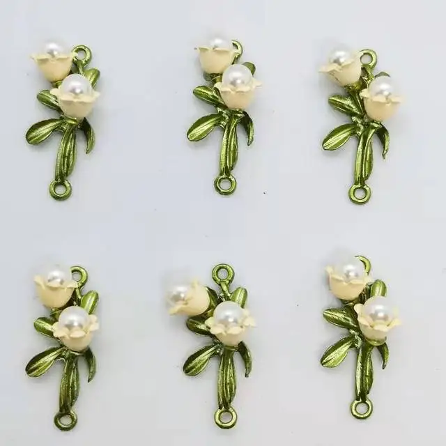 

10 PCS 15x25mm Baked Enamel Leaves Flowers Pendant Metal Alloy Connector Accessories For DIY Jewelry Making Component