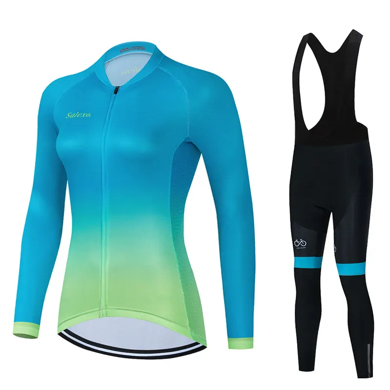 

New Spring Autumn Breathable Cycling Clothing Women Long Sleeve Jersey Suit Outdoor Riding Bike MTB Cycling Jersey Bib Pants Set