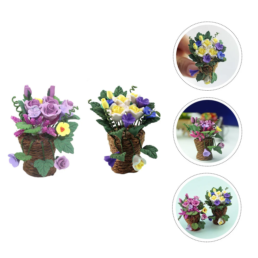

2Pcs Mini Flower Basket Ornaments Mini House Bonsai Ornaments Bonsai Decors