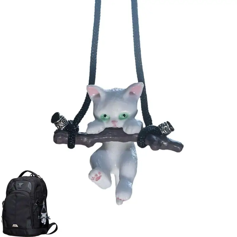 

Cat Swing Car Ornament Cute Car Pendants For Rearview Mirror Car Mini Cat Pendant Hanging Swing Cute Branch Cat Toys Car Decor