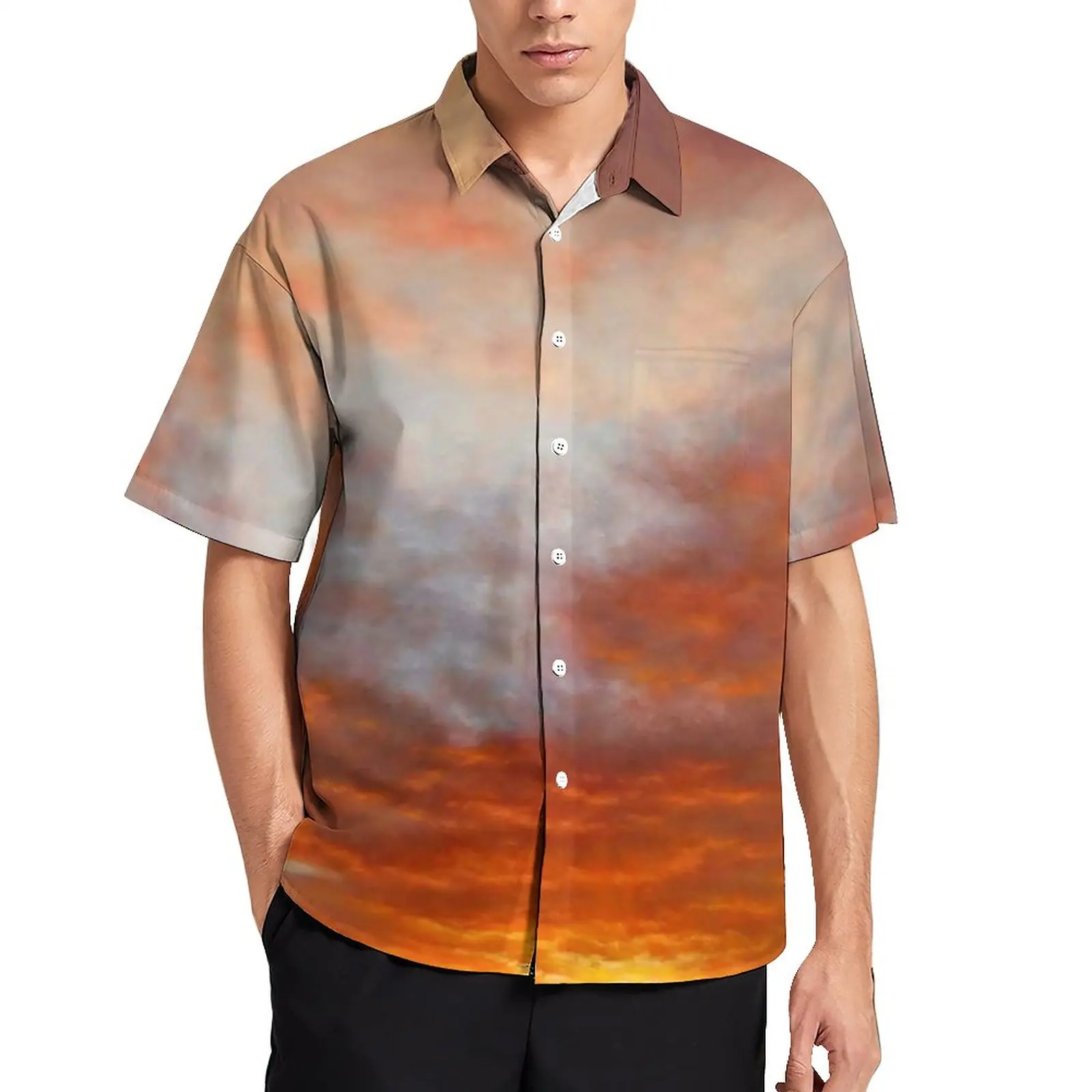 

Colorful Cloud Beach Shirt Male Inspirational Sunrise Casual Shirts Summer Short Sleeve Custom Street Style Oversize Blouses