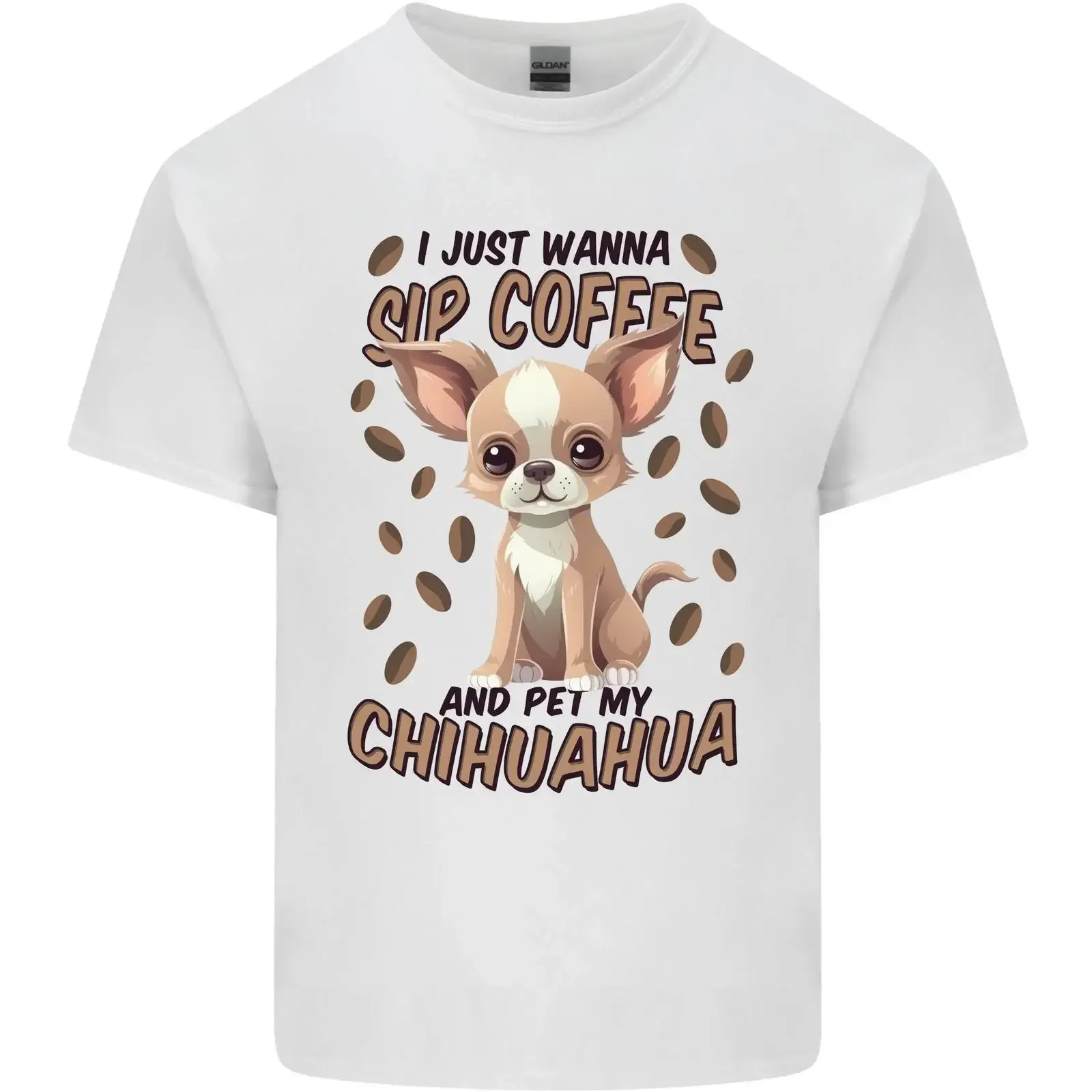 Фото Мужская легкая хлопковая футболка Sip Coffee Und Streichele Meinen Chihuahua, винтажная, с эффектом потертости, унисекс, стильная, дышащая №1