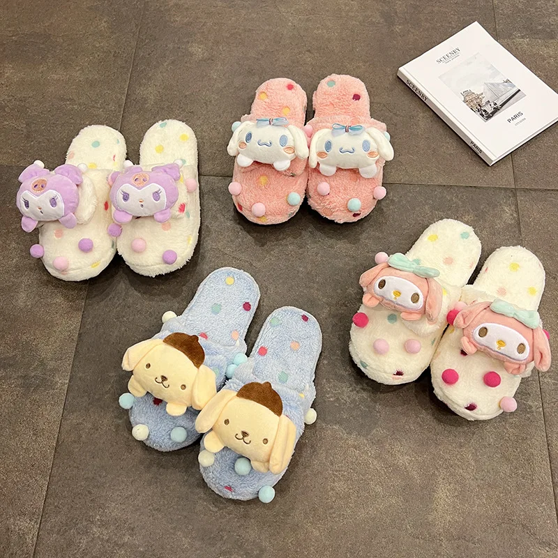 

Kawaii Sanrio Anime Doll Kuromi Mymelody Cinnamoroll New Autumn and Winter Home Slippers Colorful Plush Soft Bottom Warm Baotou