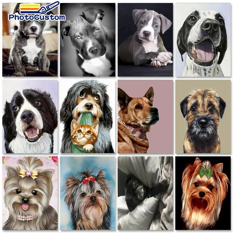 

PhotoCustom 60x75cm Painting by numbers On canvas Dogs Picture Drawing Animals Number painting Home decor Pictures by numbers
