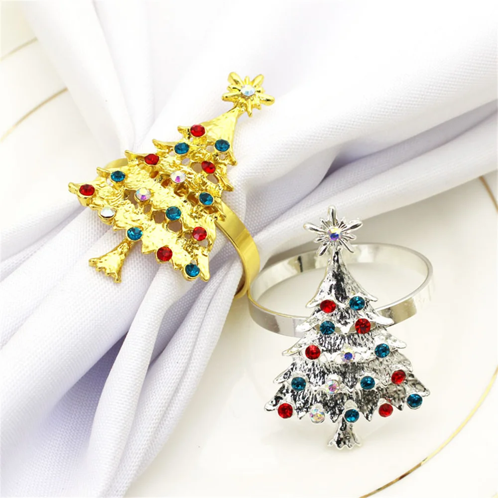 

6 шт. роскошные золотые кольца для салфеток в виде рождественской елки, праздничное украшение для стола, держатели для салфеток, рестораны в отеле, рождественские пряжки для полотенец