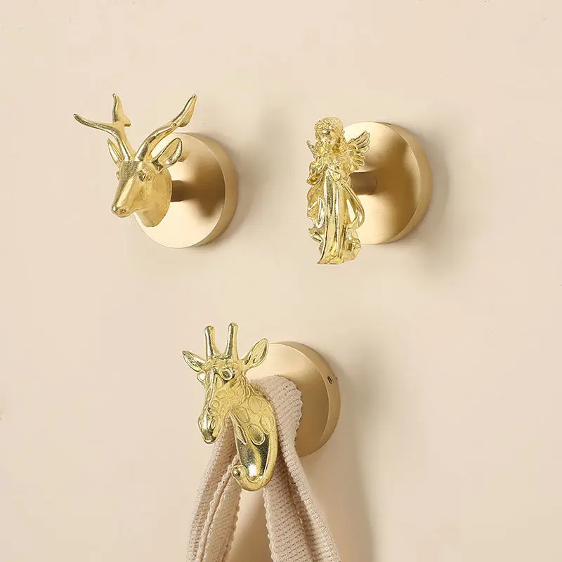 

Non Perforated Handle Brass Hook Housekeeper on Wall Clothes Hooks For Keys on the Wall Decor Hanger Home Storage Organization