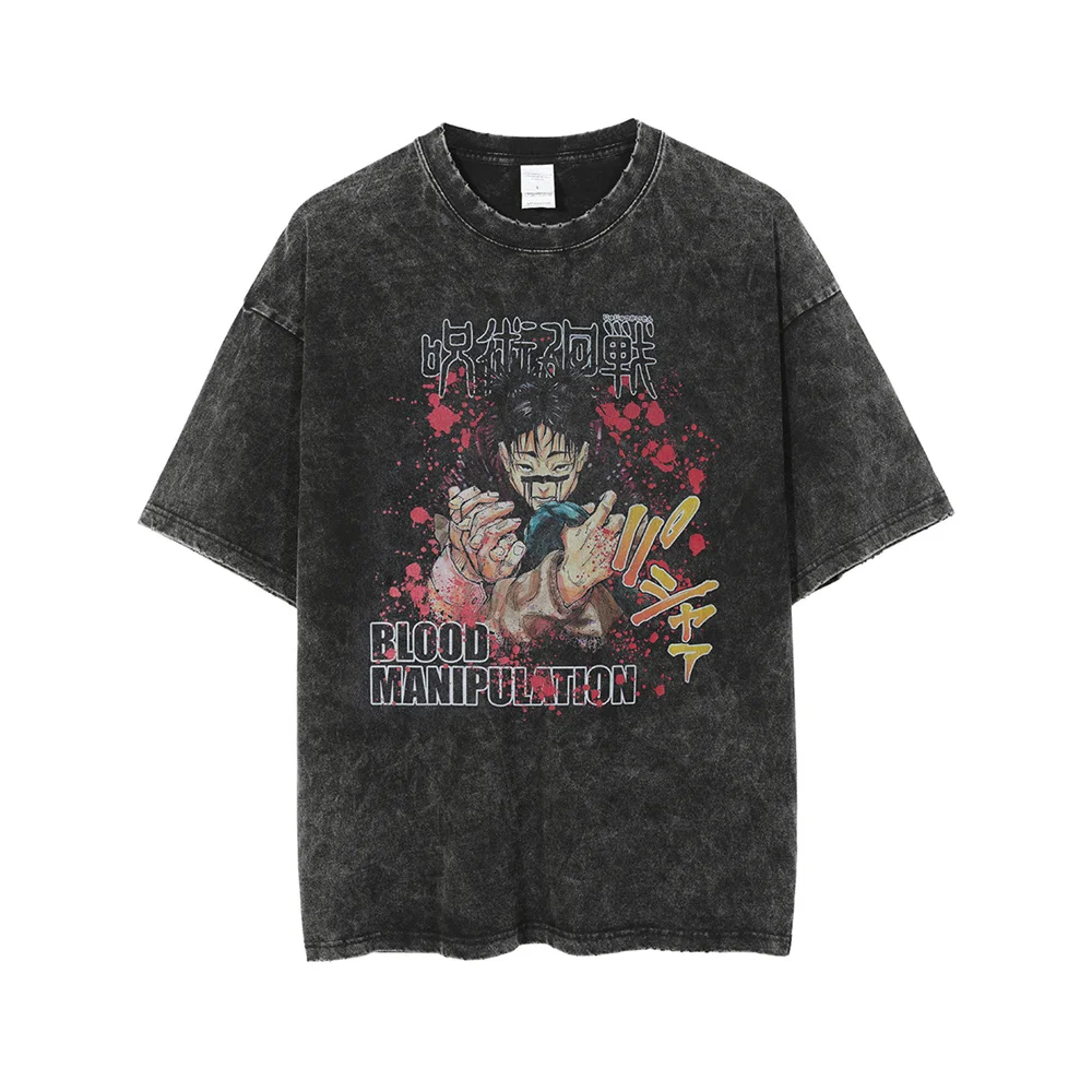 

Men Washed Tshirt Japanese Anime Jujutsu Kaisen Print T Shirt Harajuku Streetwear Tees 2022 Summer Short Sleeve Cotton T-Shirt