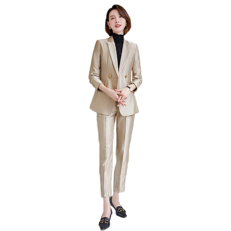 Women Professional Suits New Fashion Spring High End Slim Striped Blazer And Pants Office Ladies Two Piece Work Wear