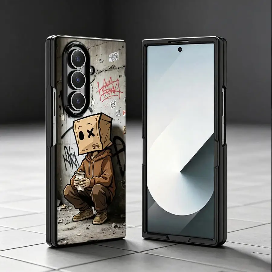 Фото Чехол для Samsung Galaxy Z Fold 8, Z Fold 7, Z Fold 6, Z Fold 5, Z Fold 4, Z Fold 3. Защитный чехол для телефона. Дизайн «Старая стена» с изображением мужчины. №4