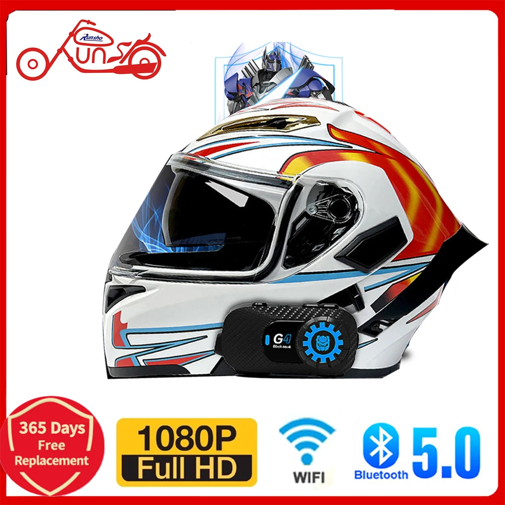 G4 Motorcycle Helmet Intercom BT WIFI Recorer Group 6 Riders Interphone 1080P DVR Dash Camera Fit Q7 V6 BTS3 +64G SD