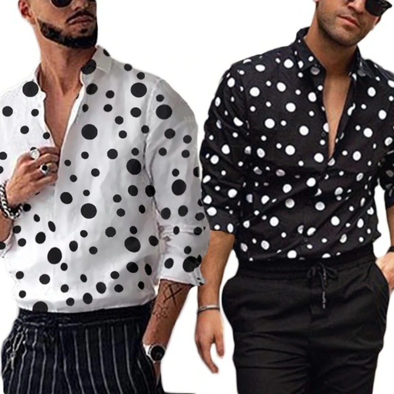 Landuxiu 2022 Men's New Wave Point Fashion Print Casual High Quality Long Sleeve Shirt For Men рубашки
