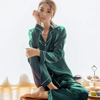 faux silk satin pajamas 2 piece sets for women long sleeve sleepwear pyjamas suit female loungewear autumn winter homewear