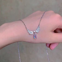 s925 solid silver pendant for women girls trendy angel wings alloy clavicle chain necklaces wedding party birthday jewelry gift