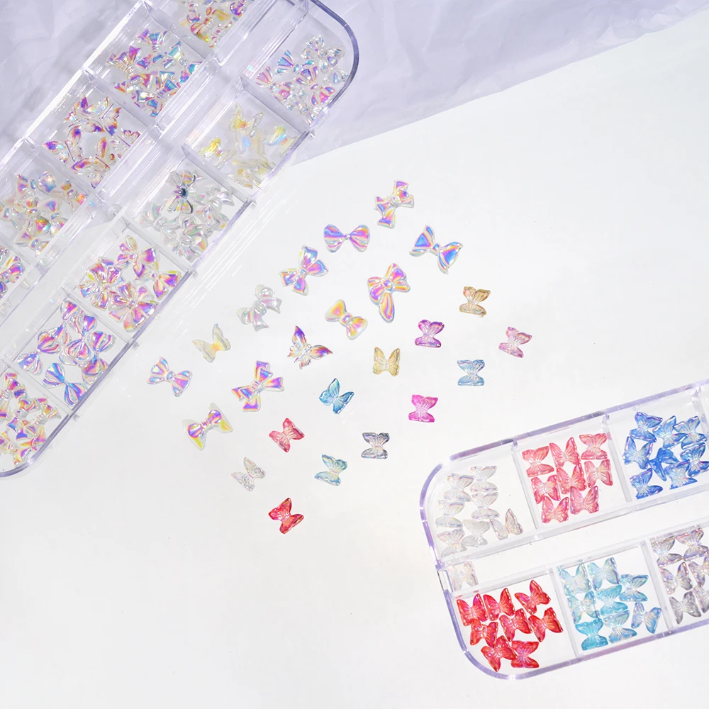 1 коробка Аврора Красочные бабочки декоративные ногти 3D AB &amp розовый 6 мм милые
