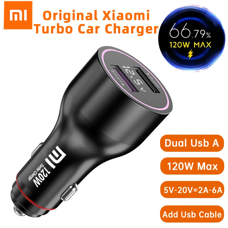 Автомобильное зарядное устройство Xiaomi Mi оригинальный кабель Dual Usb A Turbo Charge Cargador 120